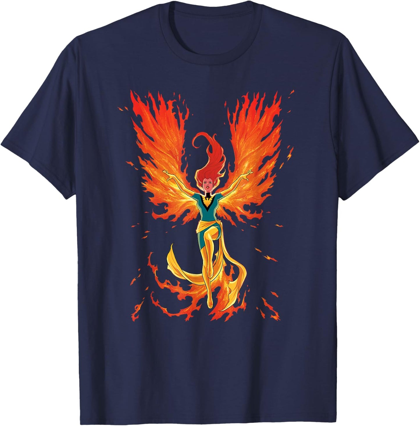 Marvel X-Men Jean Grey Phoenix Cosmic Flames T-Shirt - T-Shirt | Navy