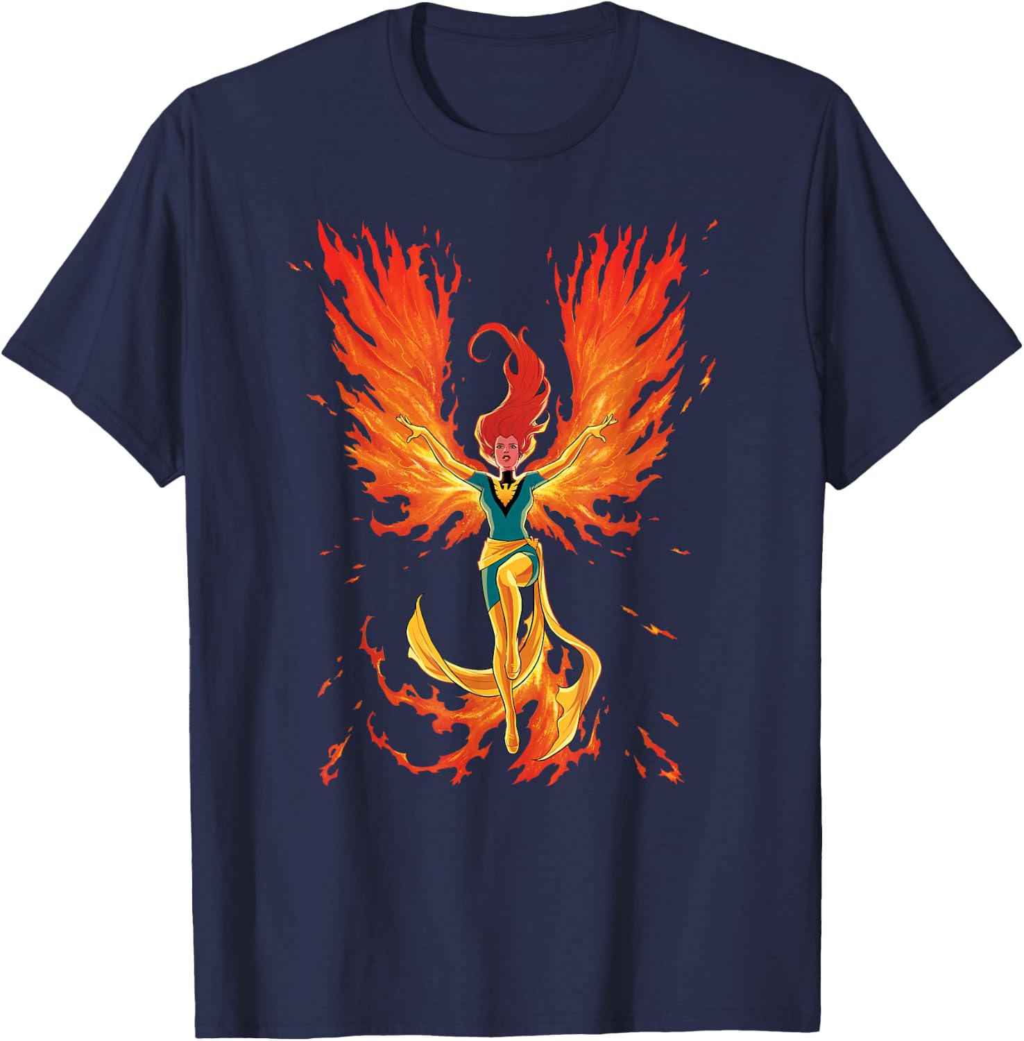 Marvel X-Men Jean Grey Phoenix Cosmic Flames T-Shirt - T-Shirt | Navy
