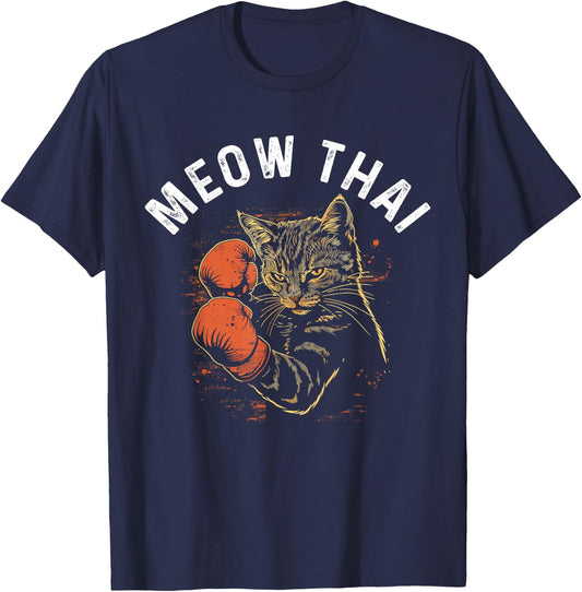 Meow Thai Funny Muay Thai Boxing Cat Martial Arts MMA Boxer T-Shirt - T-Shirt | Navy