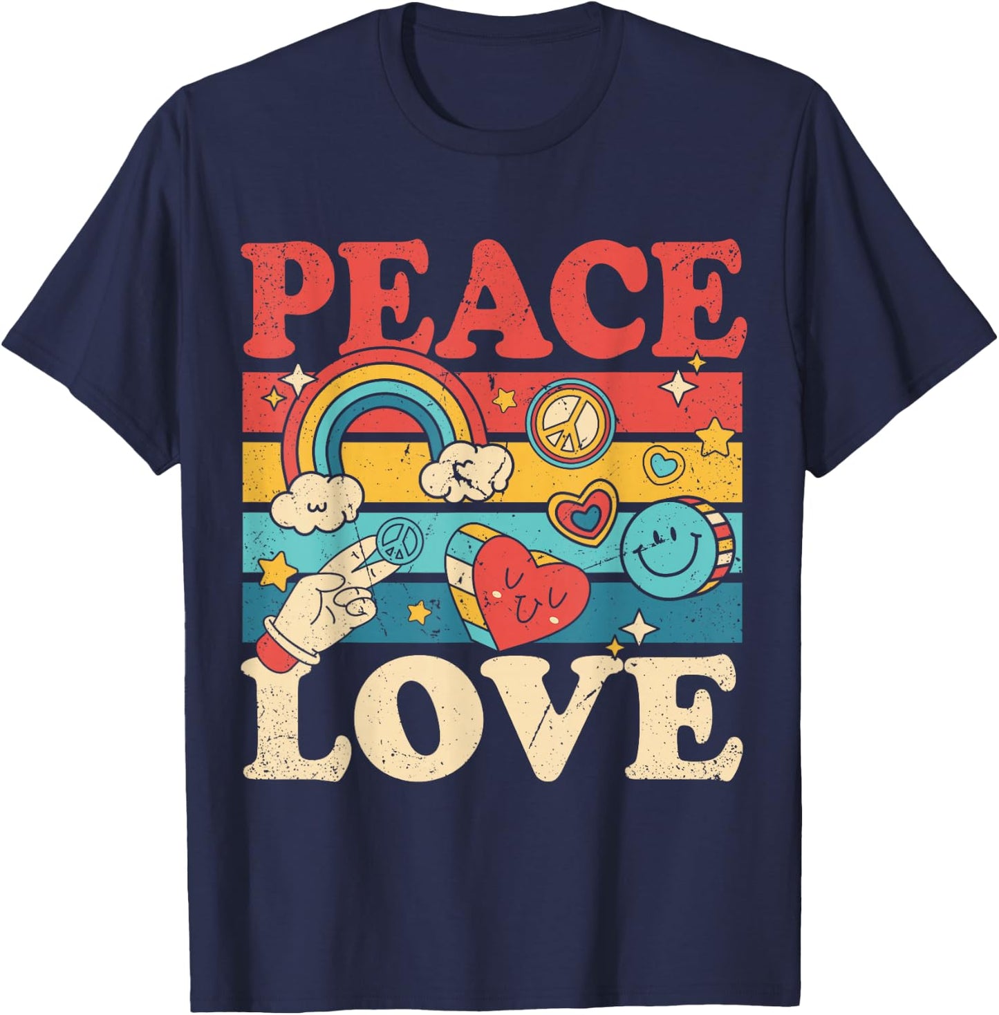 Peace Love 60's 70's 80's Party Outfit Groovy Hippie Costume , black T-Shirt - T-Shirt | Navy