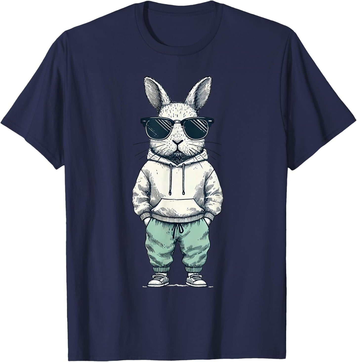 Boys Easter Shirt Bunny Rabbit with Sunglasses Kids T-Shirt - T-Shirt | Navy