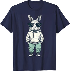 Boys Easter Shirt Bunny Rabbit with Sunglasses Kids T-Shirt - T-Shirt | Navy