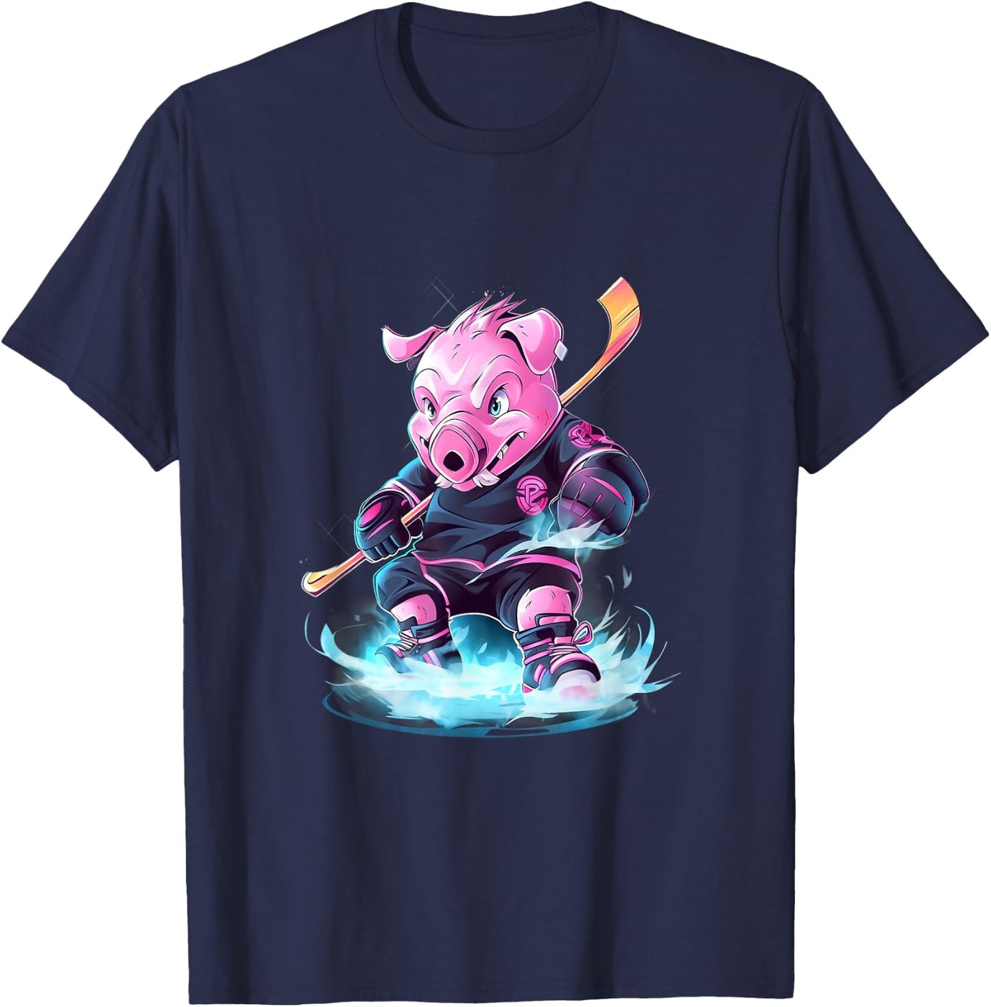 Pig Ice Hockey Player Hockey Stick Goalkeeper T-Shirt - T-Shirt | Navy