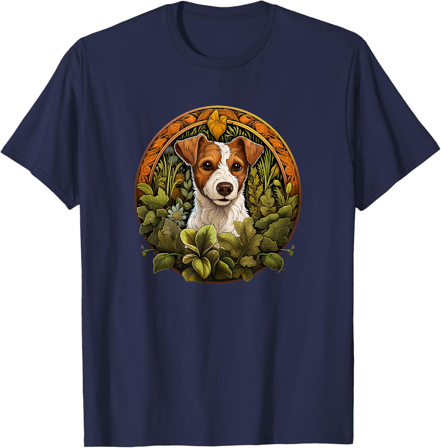 JRT Dog Lover Round Stained Glass Jack Russell T-Shirt - T-Shirt | Navy