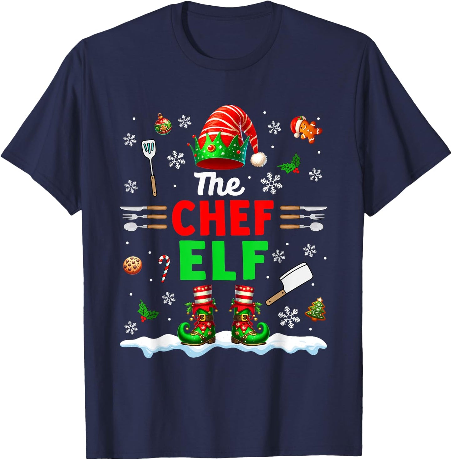The Chef Elf Christmas Job Team Matching Funny Party T-Shirt - T-Shirt | Navy