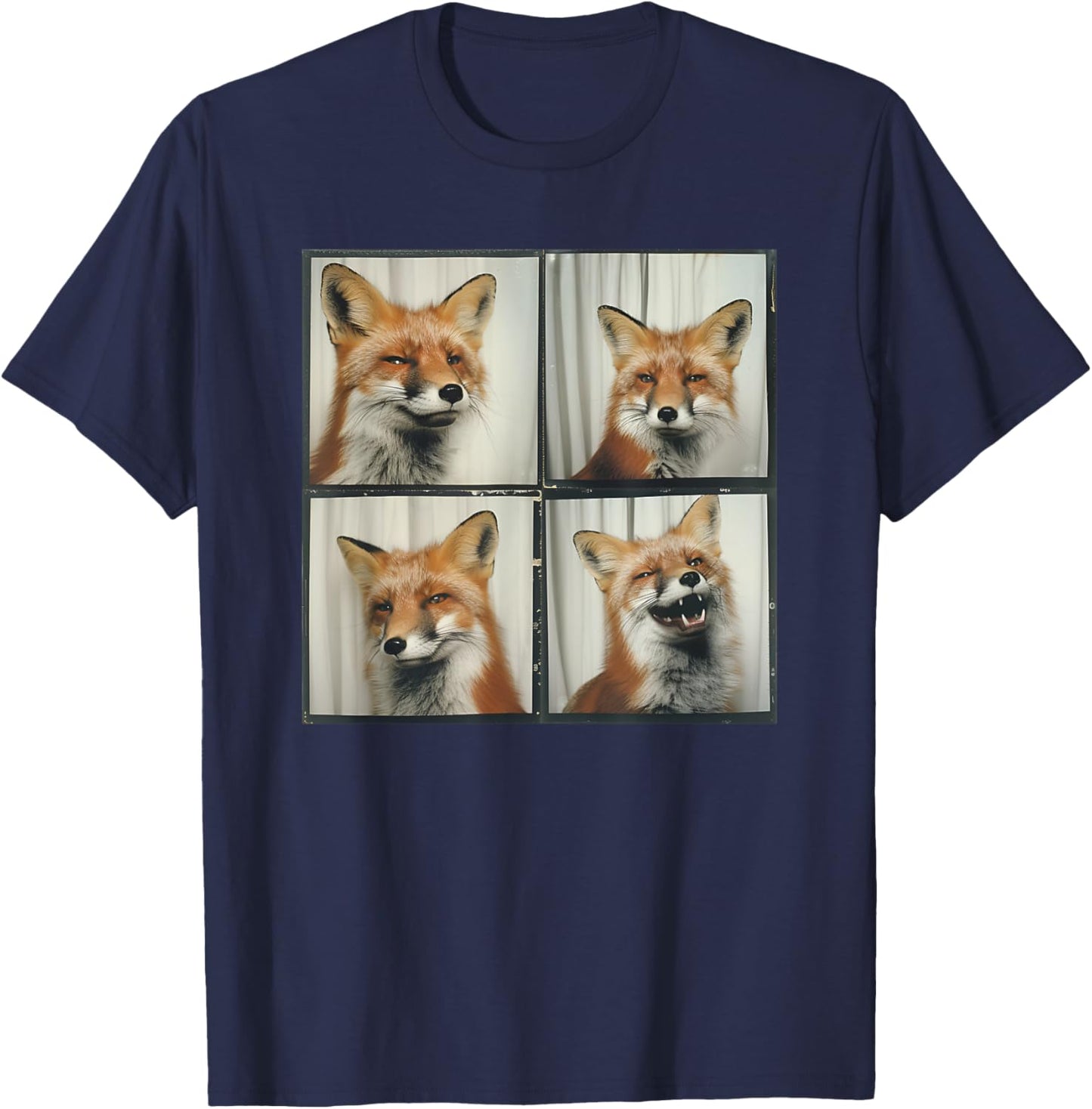 Fox Face Portrait Funny Animal Photobooth Laughing Fox T-Shirt - T-Shirt | Navy