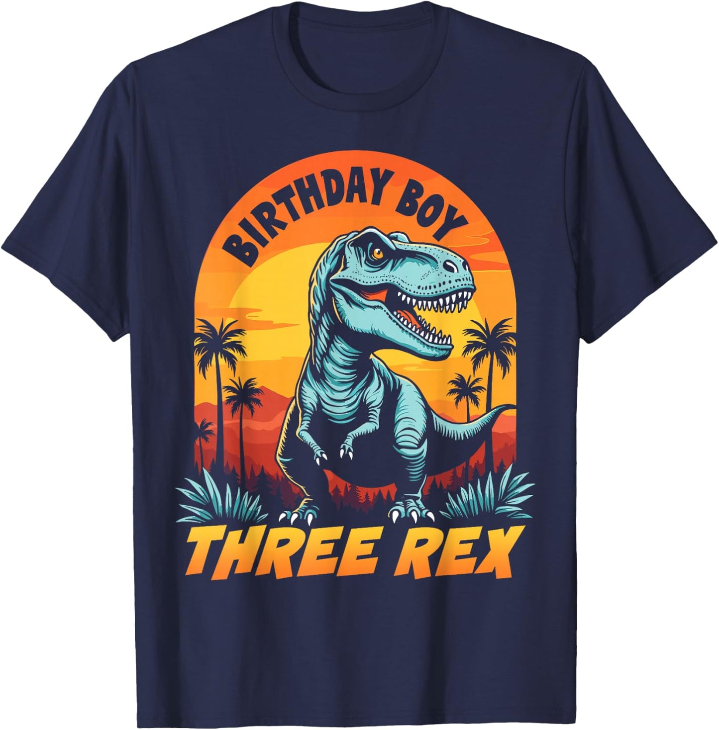 Three Rex T-Rex Boys 3rd Birthday Dinosaur Party Dino Lover T-Shirt - T-Shirt | Navy