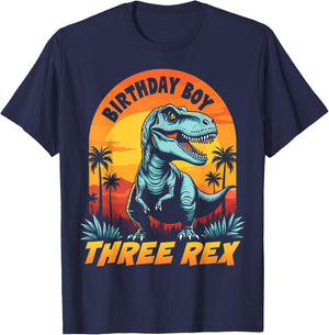 Three Rex T-Rex Boys 3rd Birthday Dinosaur Party Dino Lover T-Shirt - T-Shirt | Navy
