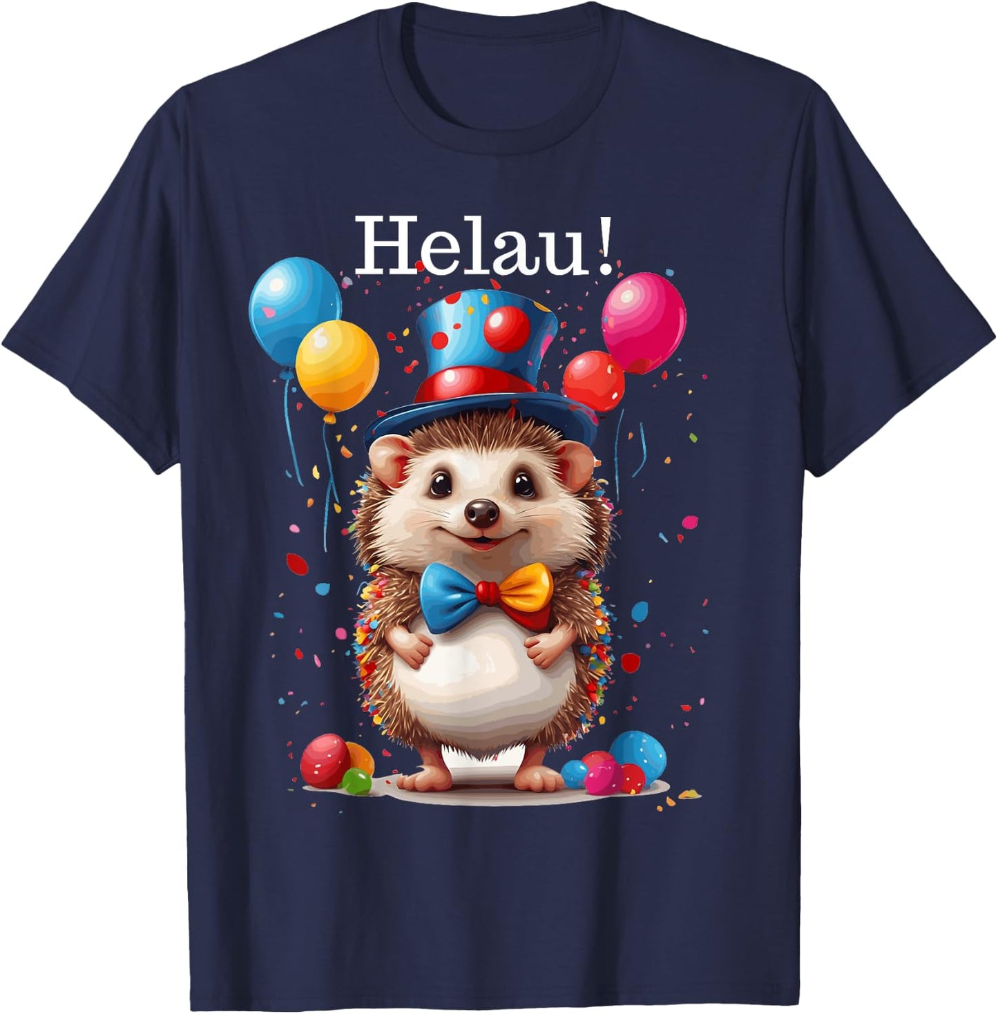 Carnival Costume Helau Hedgehog with Hat Costume and Balloons , black T-Shirt - T-Shirt | Navy