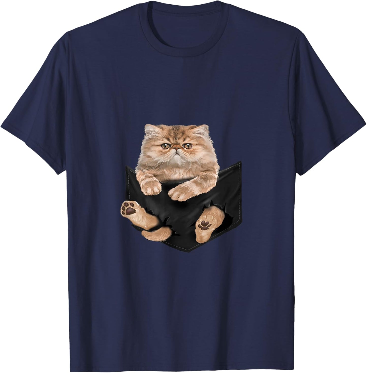 Cat Lovers Gifts Persian In Pocket Funny Kitten Face T-Shirt - T-Shirt | Navy