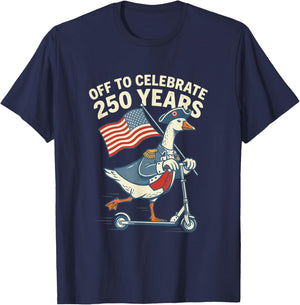 250 Years Funny Goose Scooter American Flag T-Shirt - T-Shirt | Navy