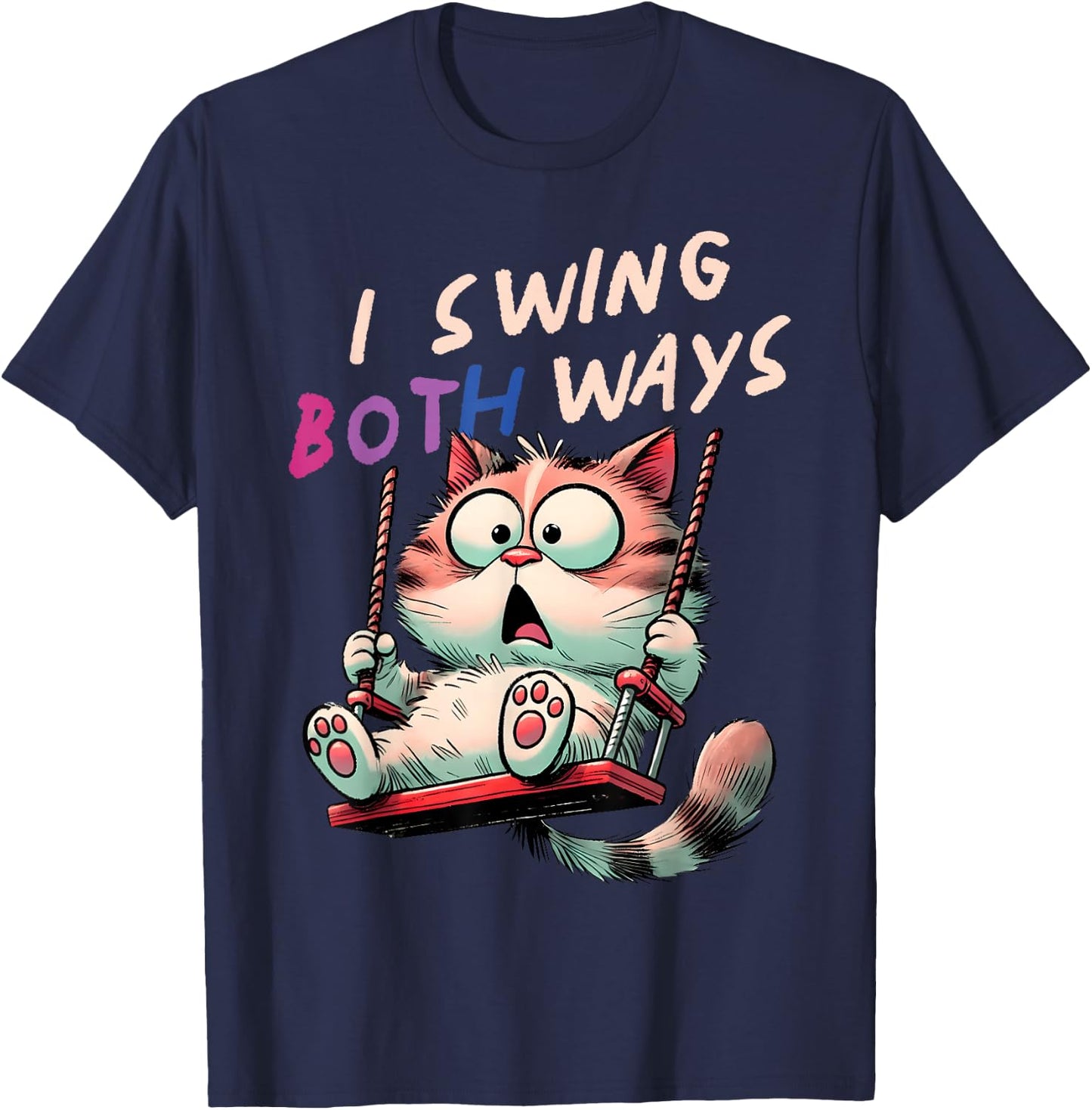 I Swing Both Ways Funny Cat Bisexual Pride T-Shirt - T-Shirt | Navy