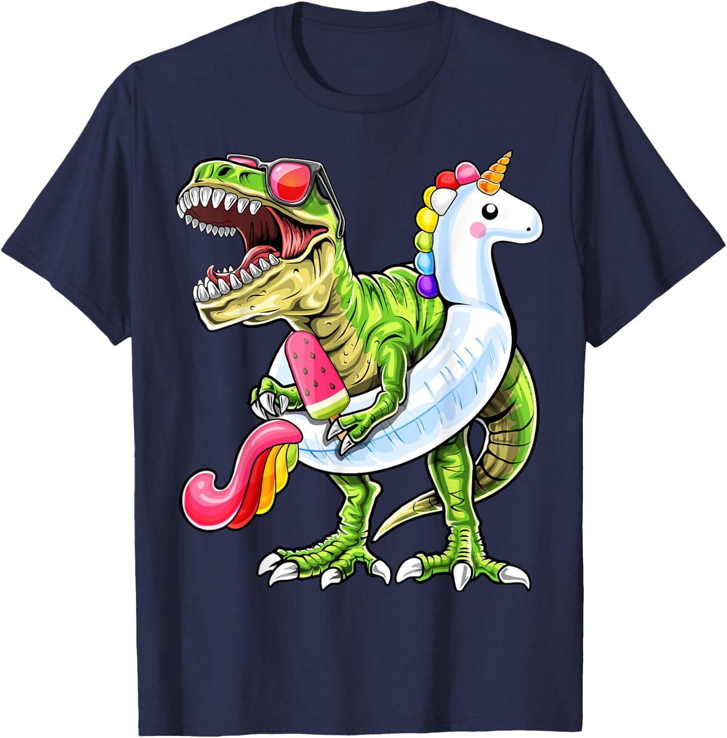 Pool Party T Rex Dinosaur Unicorn Float Summer Shirt Gift T-Shirt - T-Shirt | Navy