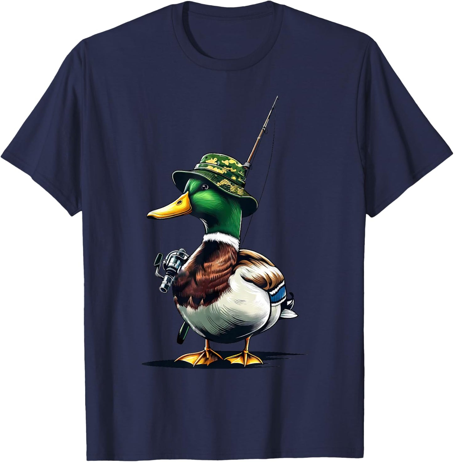 Fishing Mallard Duck Funny Cool Fishing Fisherman Men Boys T-Shirt - T-Shirt | Navy