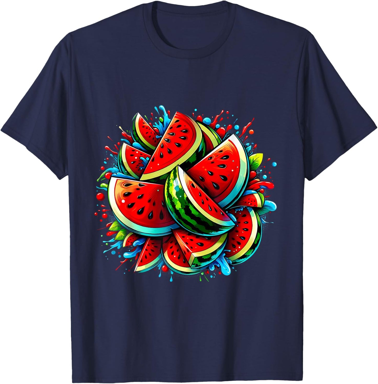 Colorful Watermelon Shirt Tropical Fruit Lovers , Black, S T-Shirt - T-Shirt | Navy