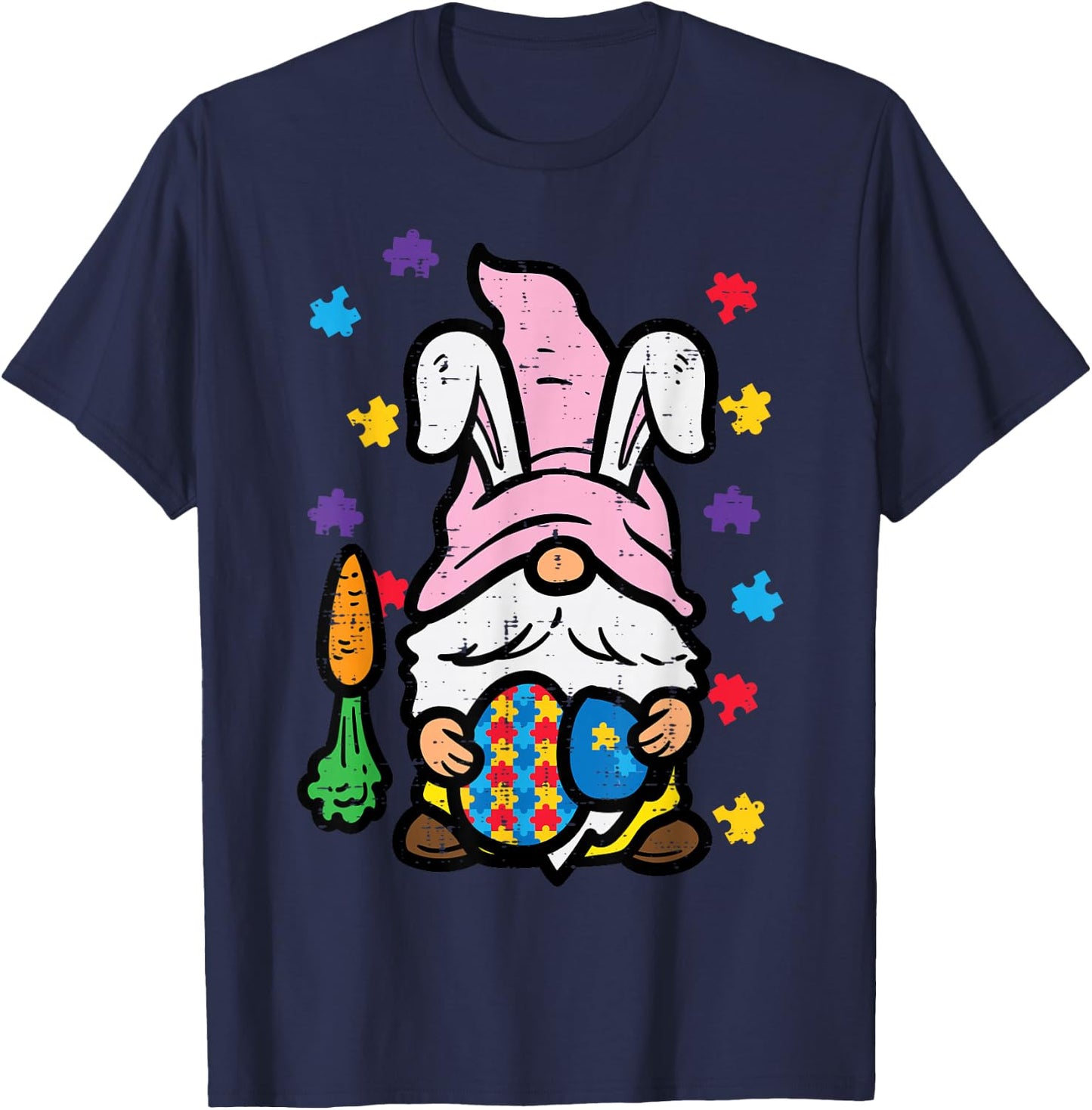 Easter Gnome Bunny Autism Awareness Spring Men Women Kids T-Shirt - T-Shirt | Navy
