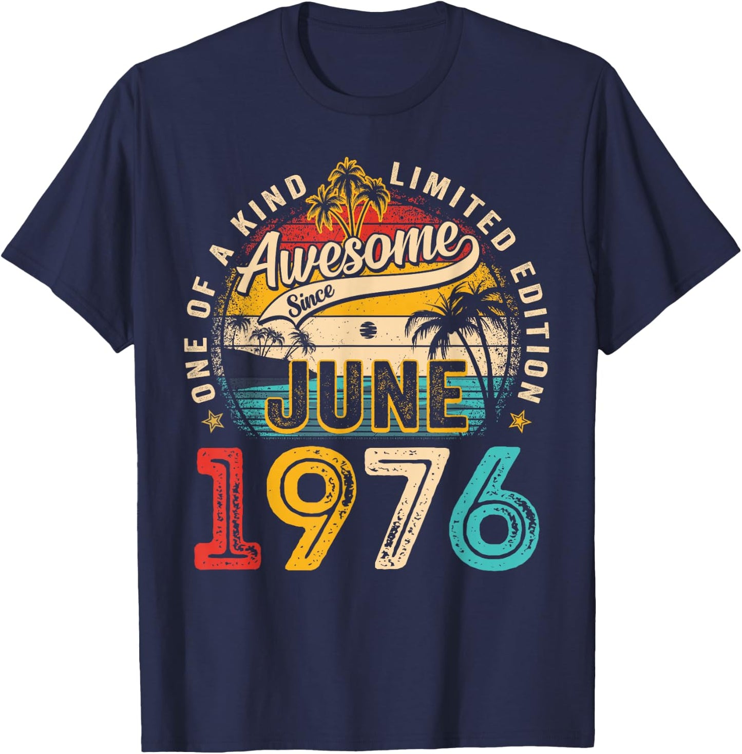 50 Years Old Awesome Since June 1976 50th Birthday Vintage T-Shirt - T-Shirt | Navy