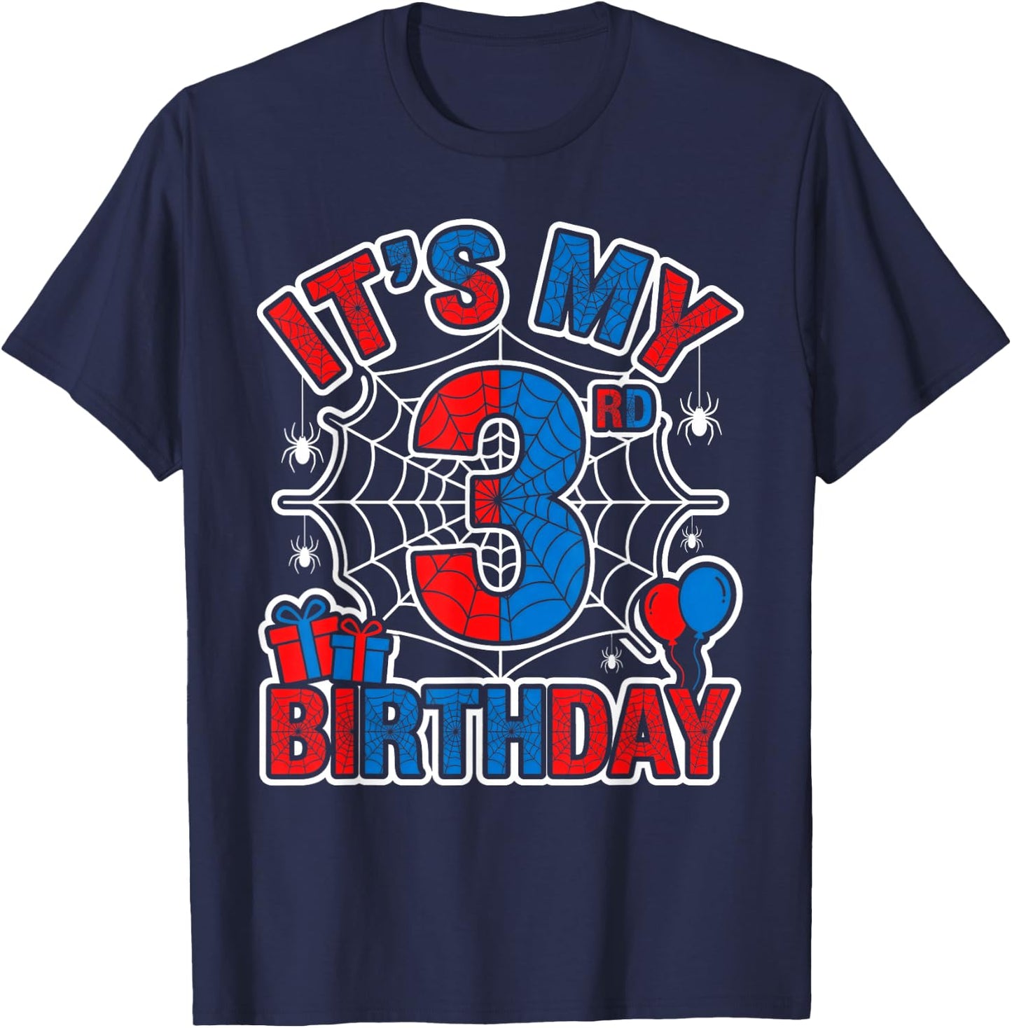 Its My 3rd Birthday Boy 3 Year Old Spider Web Birthday Party T-Shirt - T-Shirt | Navy