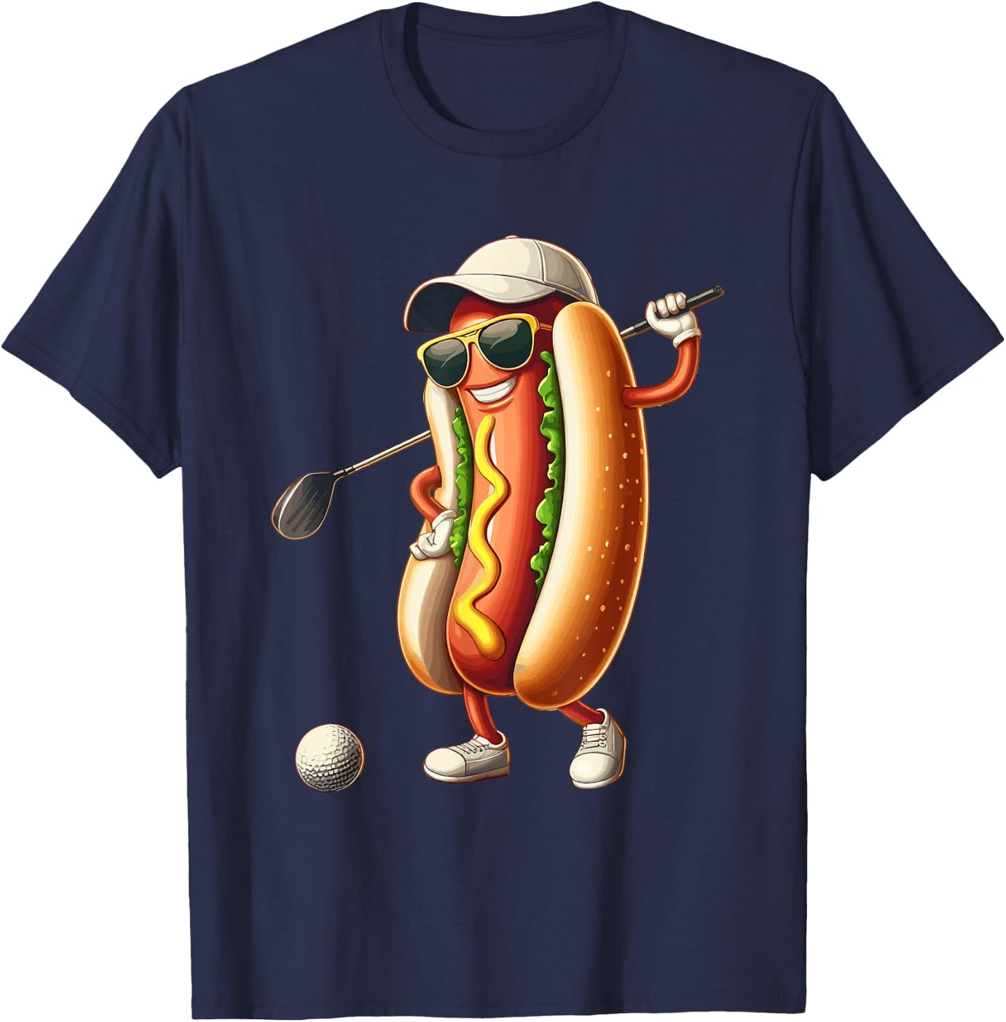 Golfing Hotdog Funny Golf Hot Dogs Lover Golfer Print Art Women Kids T-Shirt - T-Shirt | Navy