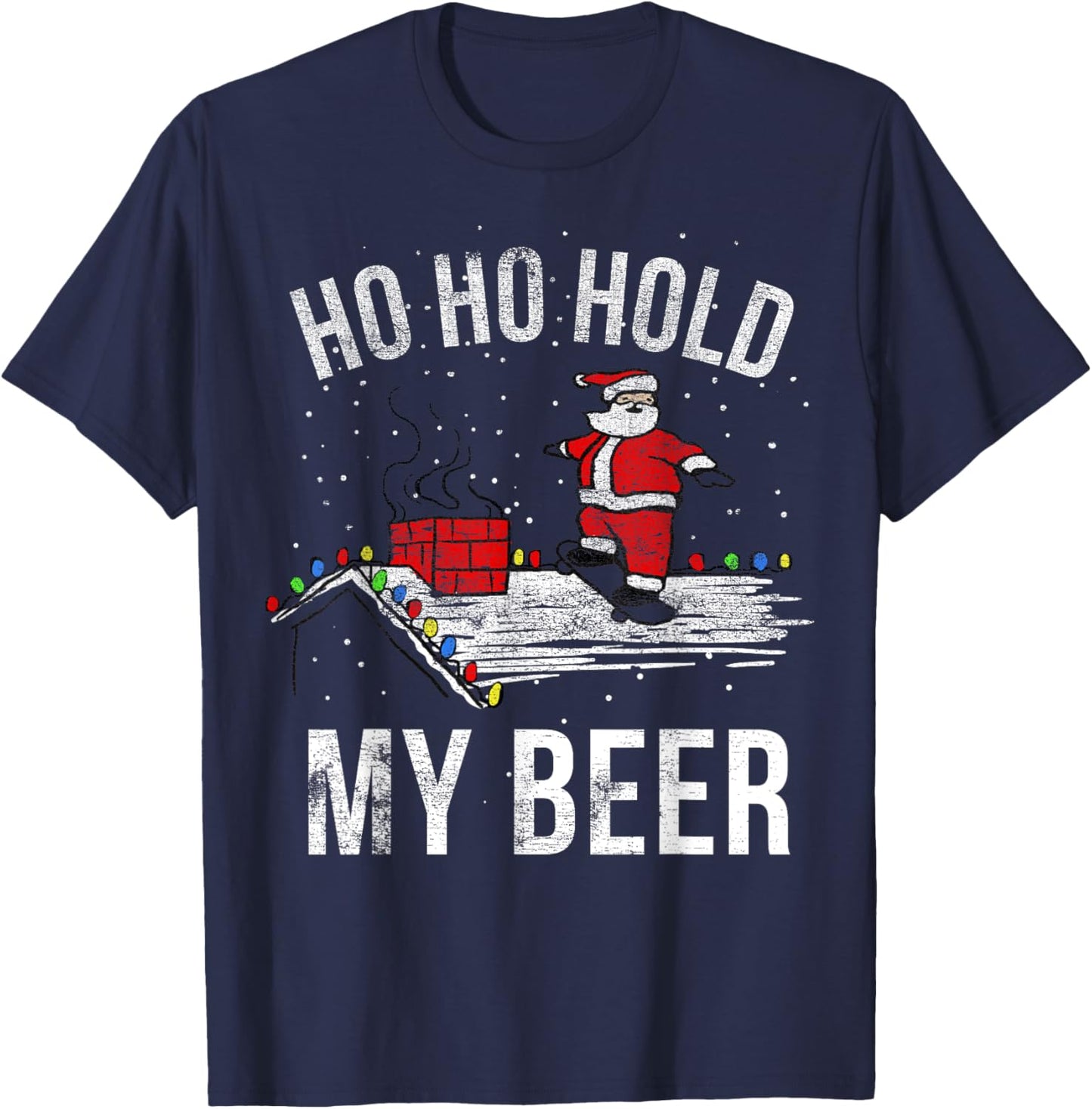 Christmas Ho Ho Hold My Beer Skateboard Roof Santa Funny T-Shirt - T-Shirt | Navy