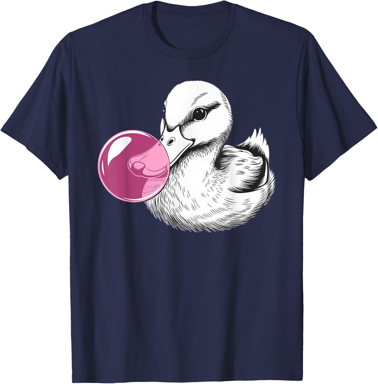 Cute Duck on pink bubble gum Duck T-Shirt - T-Shirt | Navy