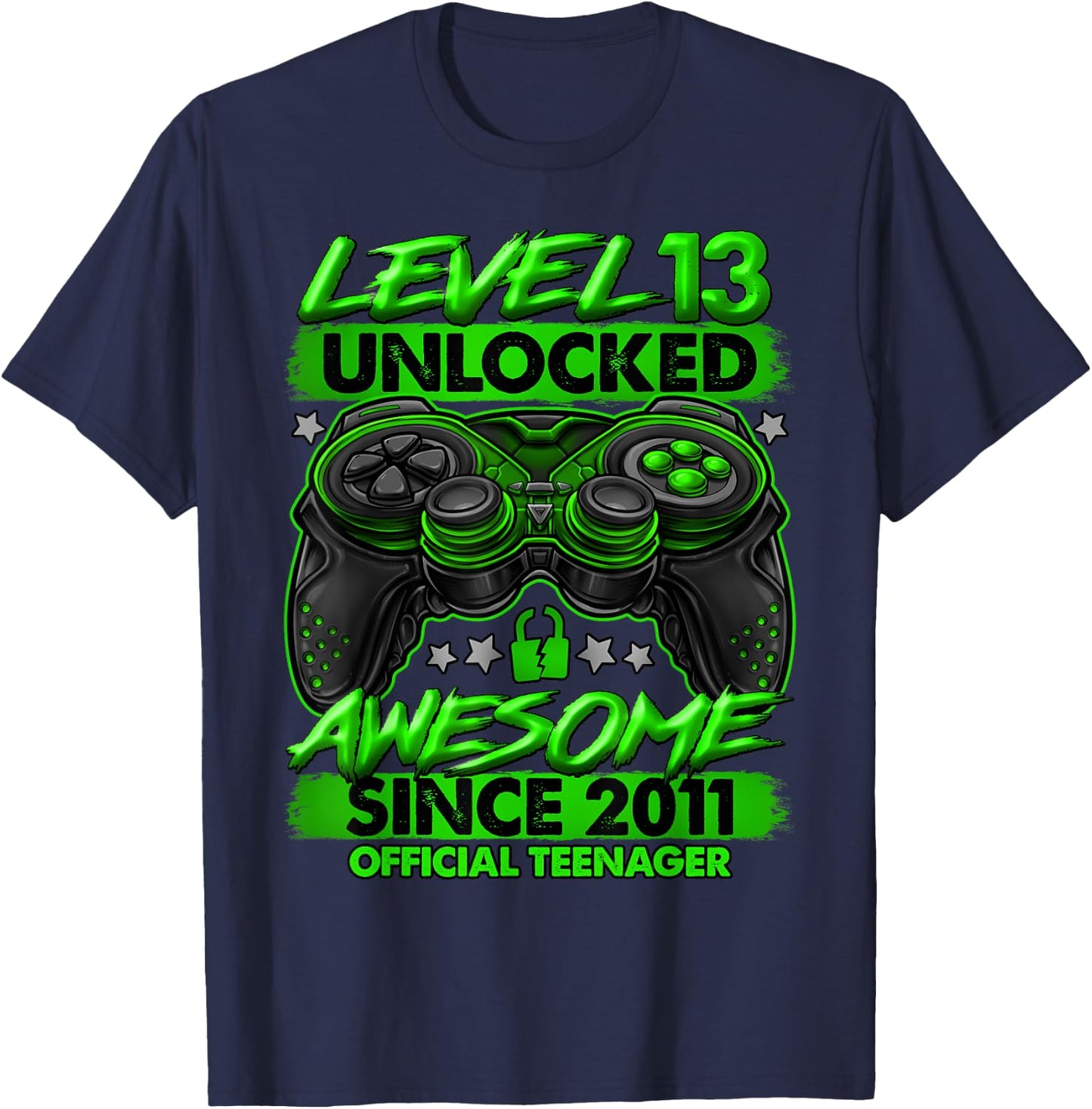 Official Teenager Level 13 Unlocked 13th Birthday Gaming T-Shirt - T-Shirt | Navy