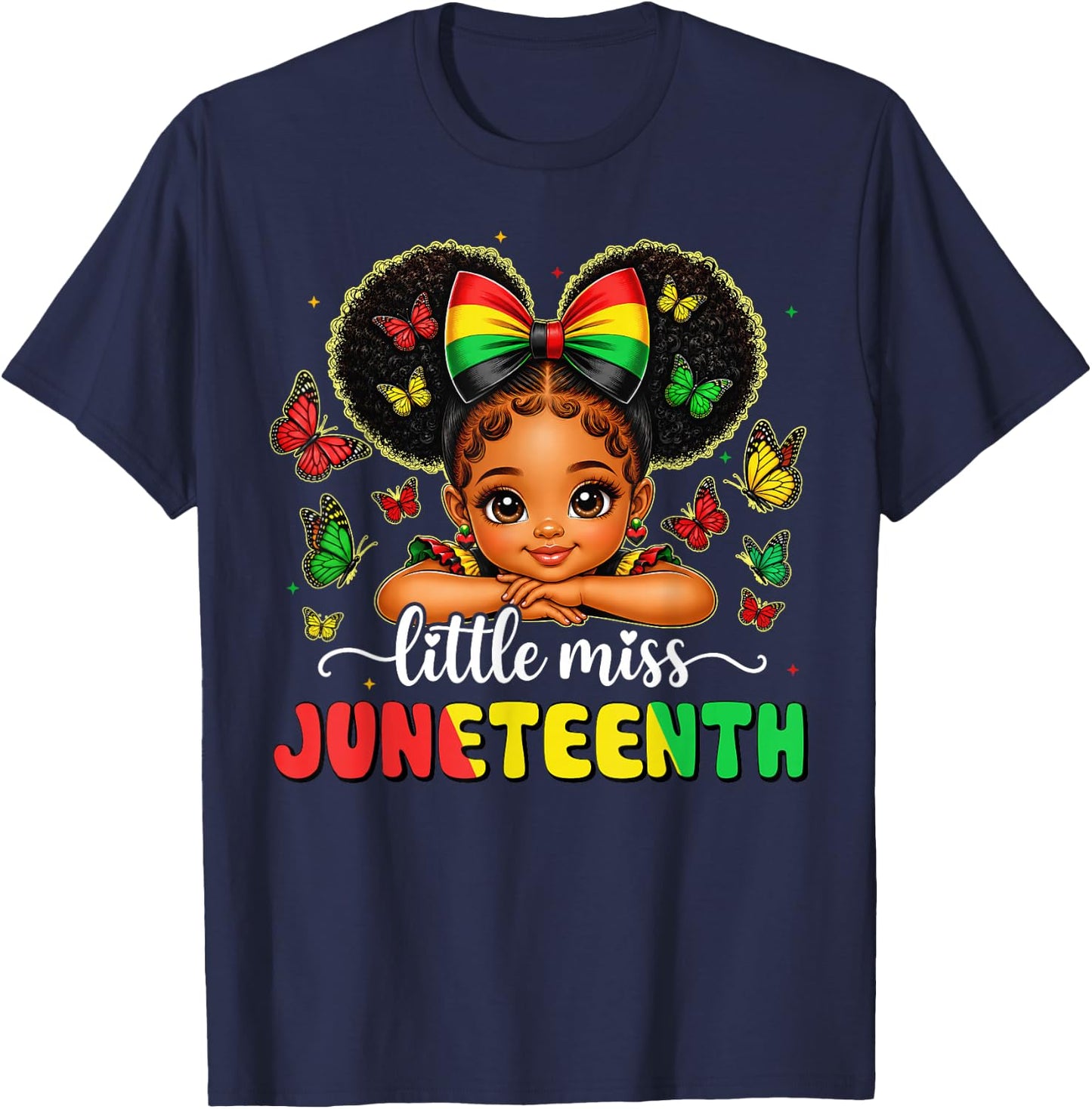 Little Miss Juneteenth Shirt Black African June 19th Girls T-Shirt - T-Shirt | Navy