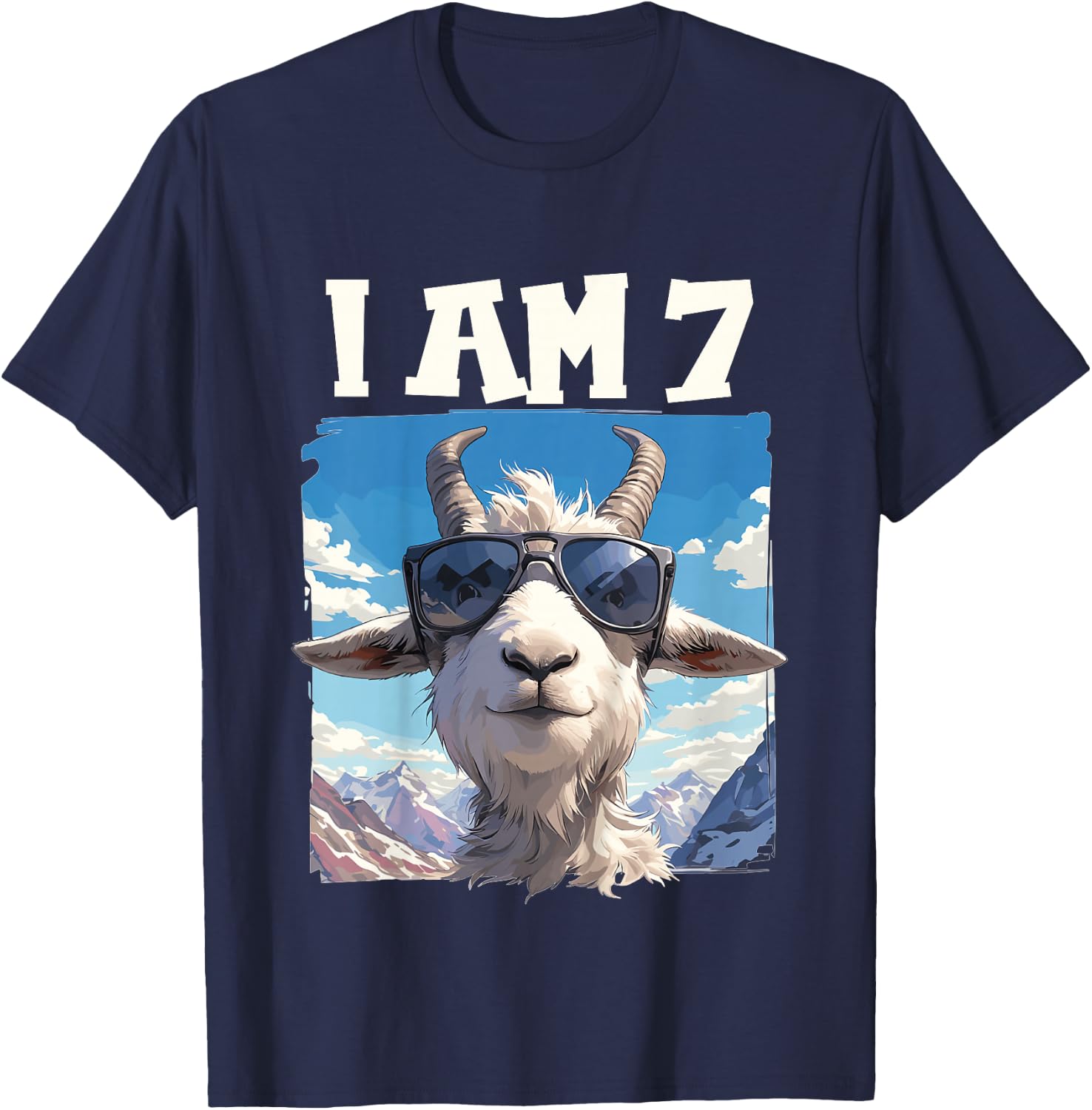 7 Years old 7 birthday Goats Boy Girl Goat T-Shirt - T-Shirt | Navy