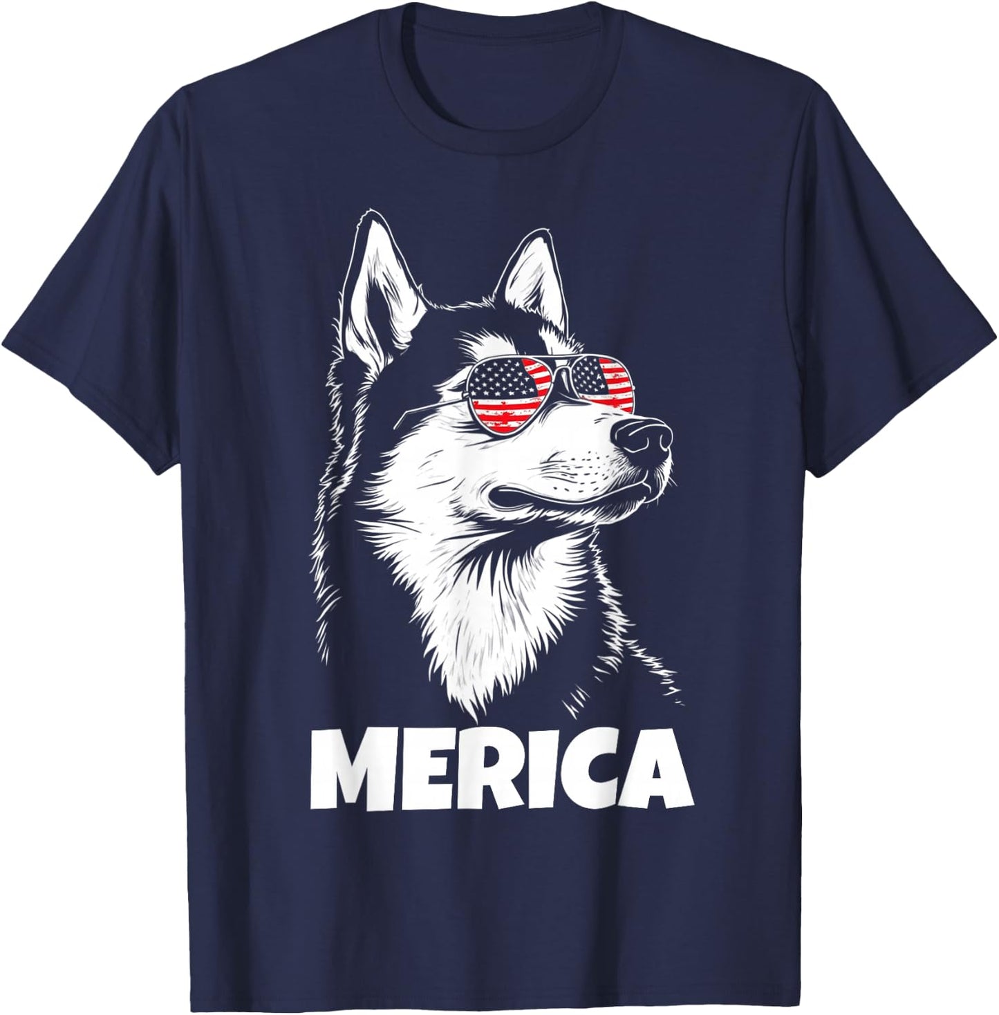 American Flag Merica husky dog 4th Of July kids women men T-Shirt - T-Shirt | Navy