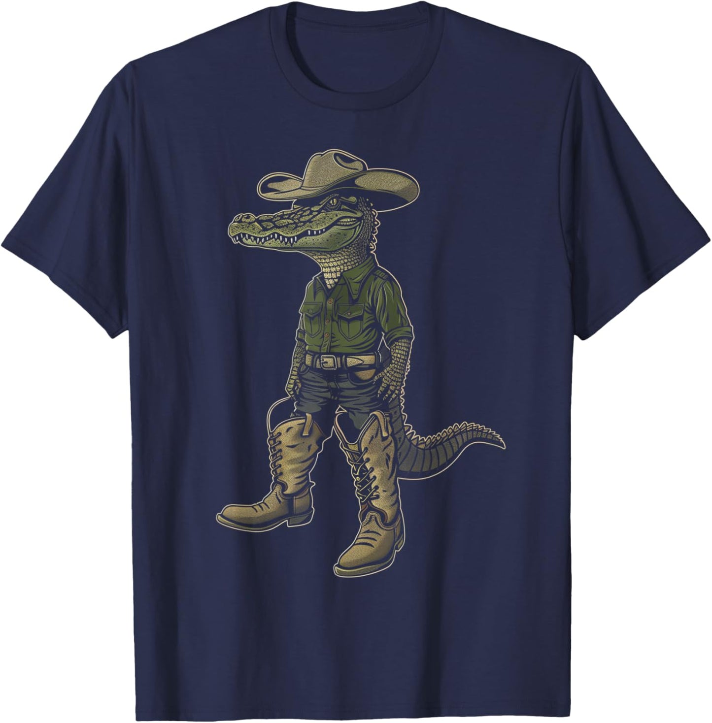 Alligator Cowboy Hat Gator Crocodile Reptile Lover Funny T-Shirt - T-Shirt | Navy