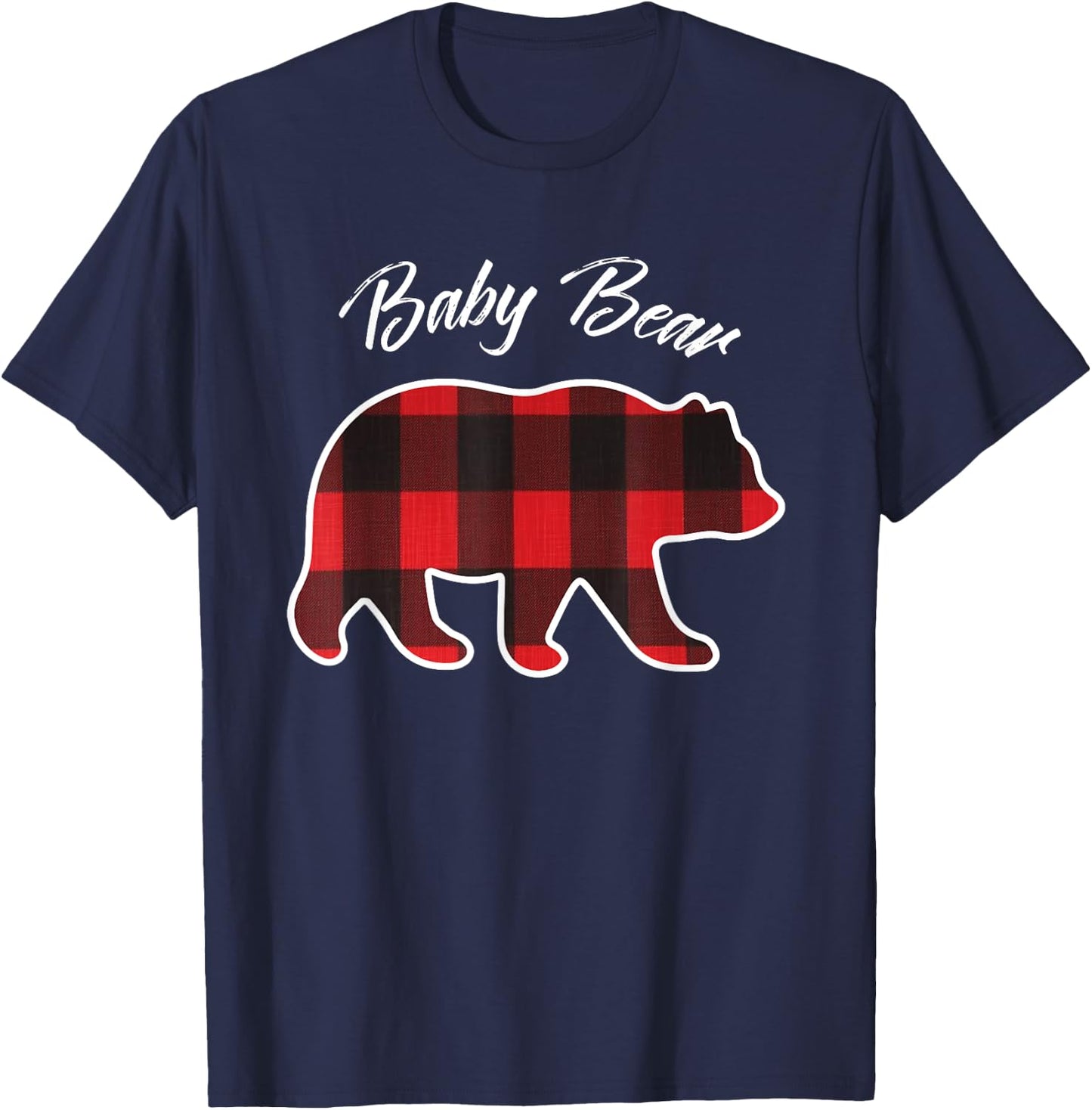 Baby Bear | Matching Family Christmas Red Plaid Pajama T-Shirt - T-Shirt | Navy