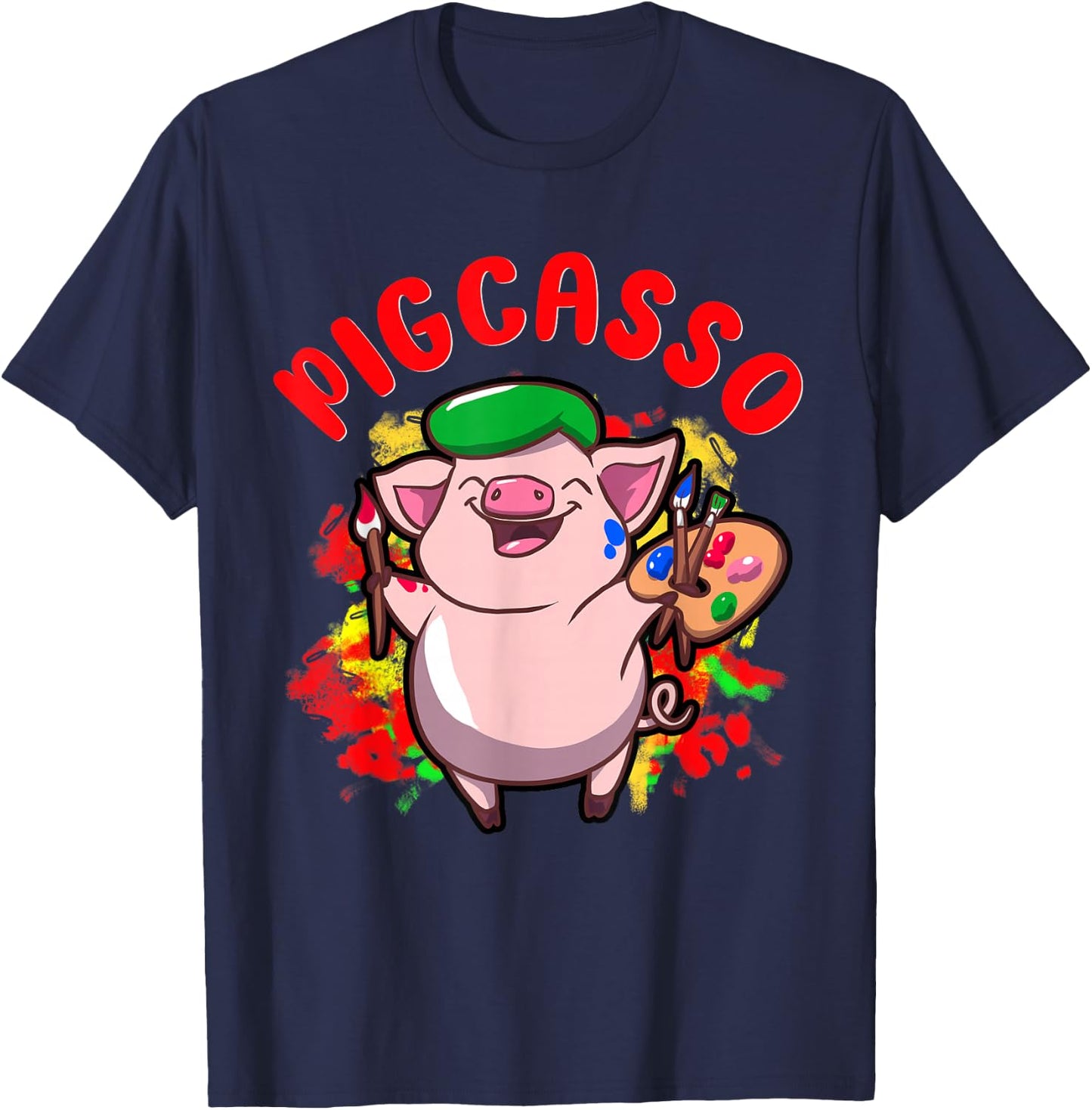 Pigcasso Funny Pig Painter Painting Artist Art Lover Piggy T-Shirt - T-Shirt | Navy