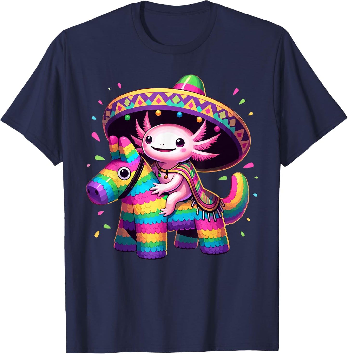 Axolotl Riding Pinata Cinco de Mayo Sombrero Poncho Funny T-Shirt - T-Shirt | Navy