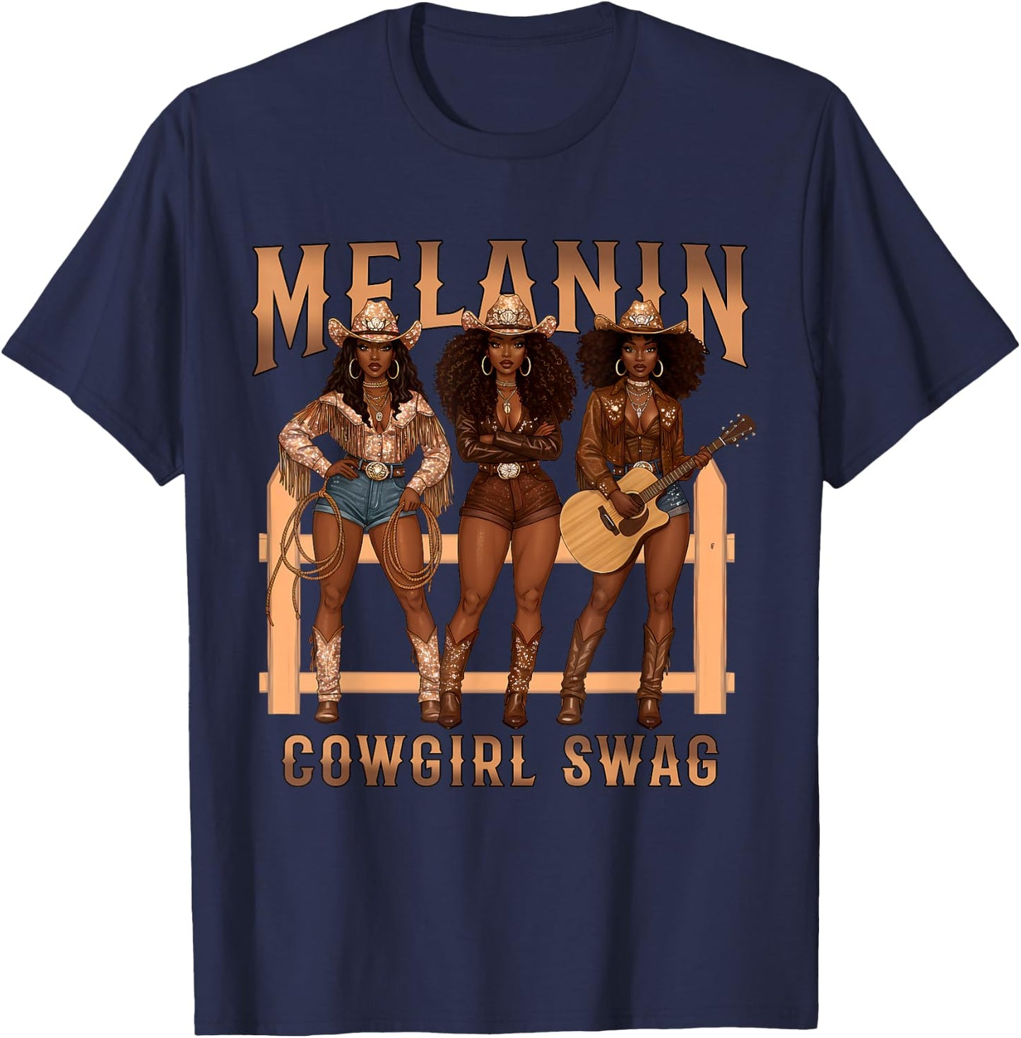 Melanin Cowgirl Swag Black History Month African Girls Women T-Shirt - T-Shirt | Navy