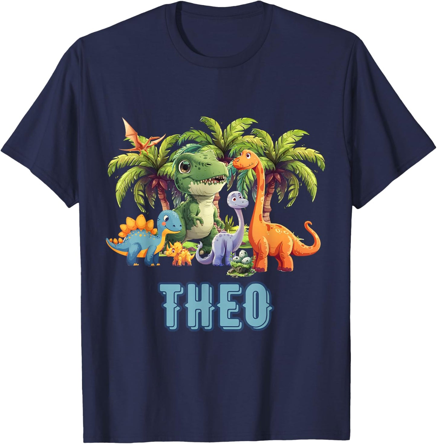 THEO Dinosaur Personalized Custom First Name Toddler Boy T-Shirt - T-Shirt | Navy