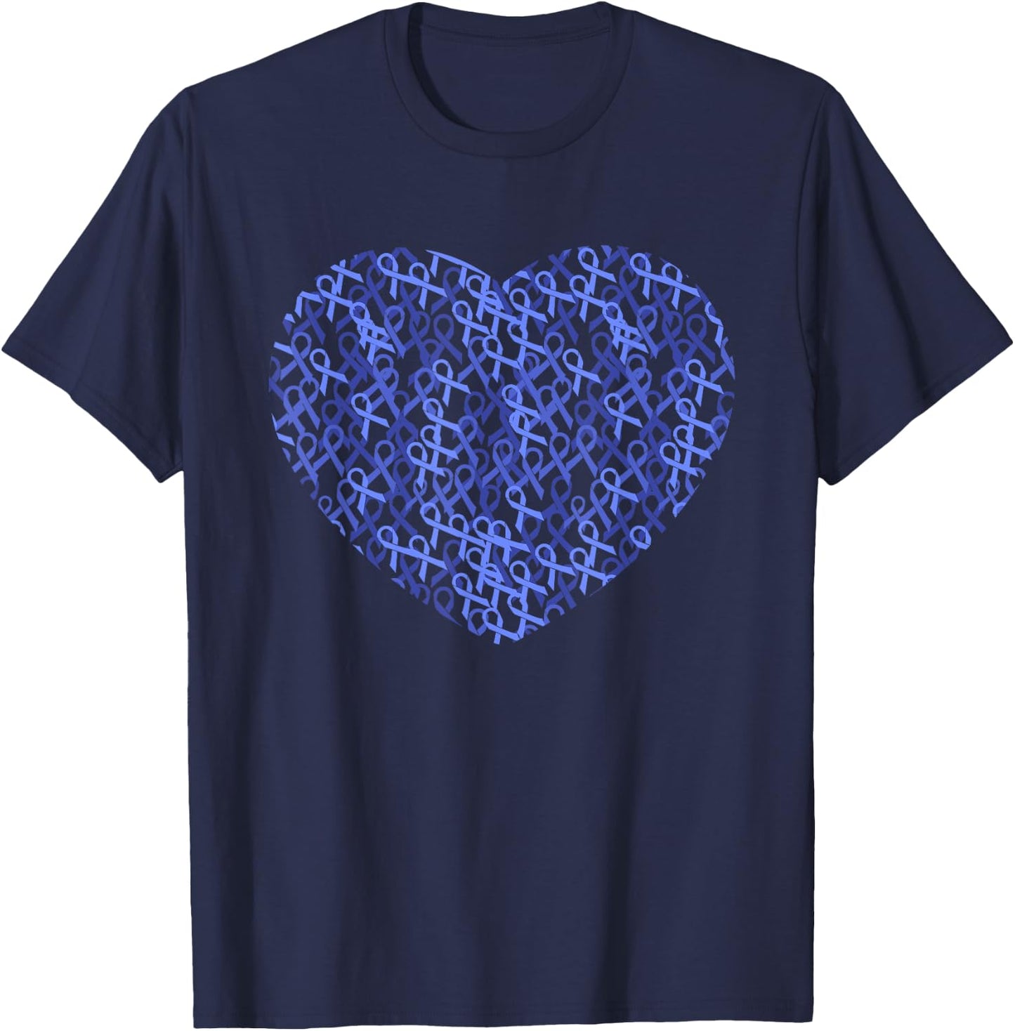 Colorectal Colon Cancer Awareness Blue Ribbon Heart T-Shirt - T-Shirt | Navy