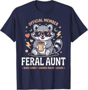 Raccoon Gives Candy Official Member Feral Aunt T-Shirt - T-Shirt | Navy