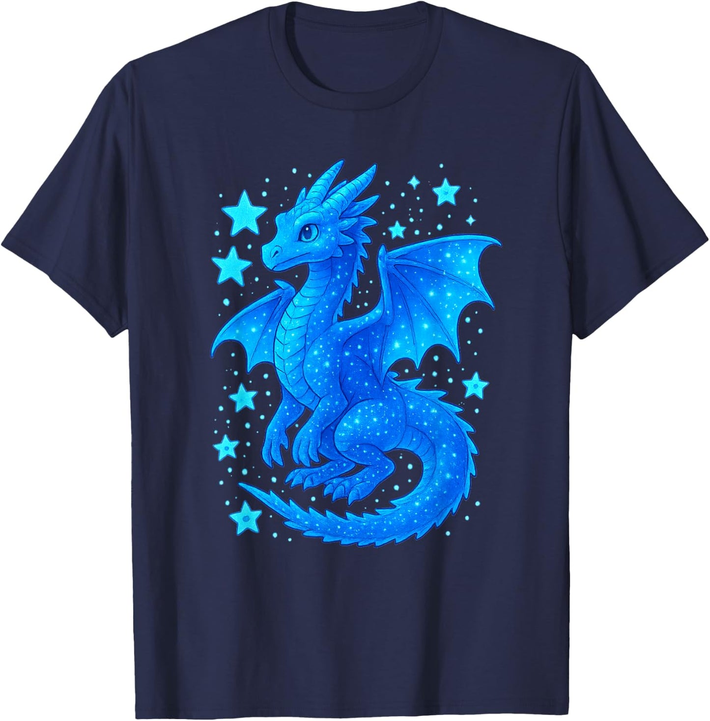 Mystical Blue Dragon Celestial Fantasy Illustration Cute Art T-Shirt - T-Shirt | Navy