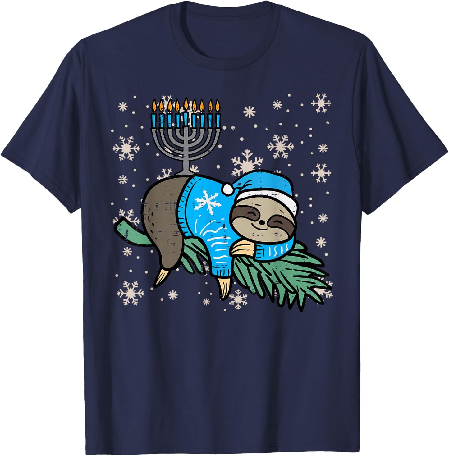 Hanukkah Sloth Nap Chanukah Jewish Kids Toddler Women Men T-Shirt - T-Shirt | Navy
