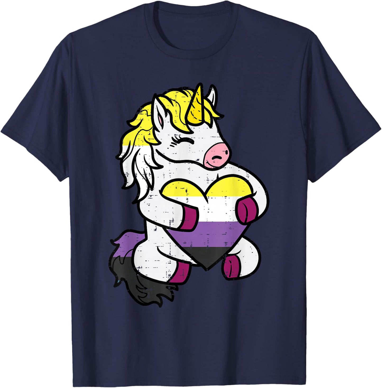 Nonbinary Unicorn Non Binary Enby Pride Lgbt Women Girls Kid T-Shirt - T-Shirt | Navy