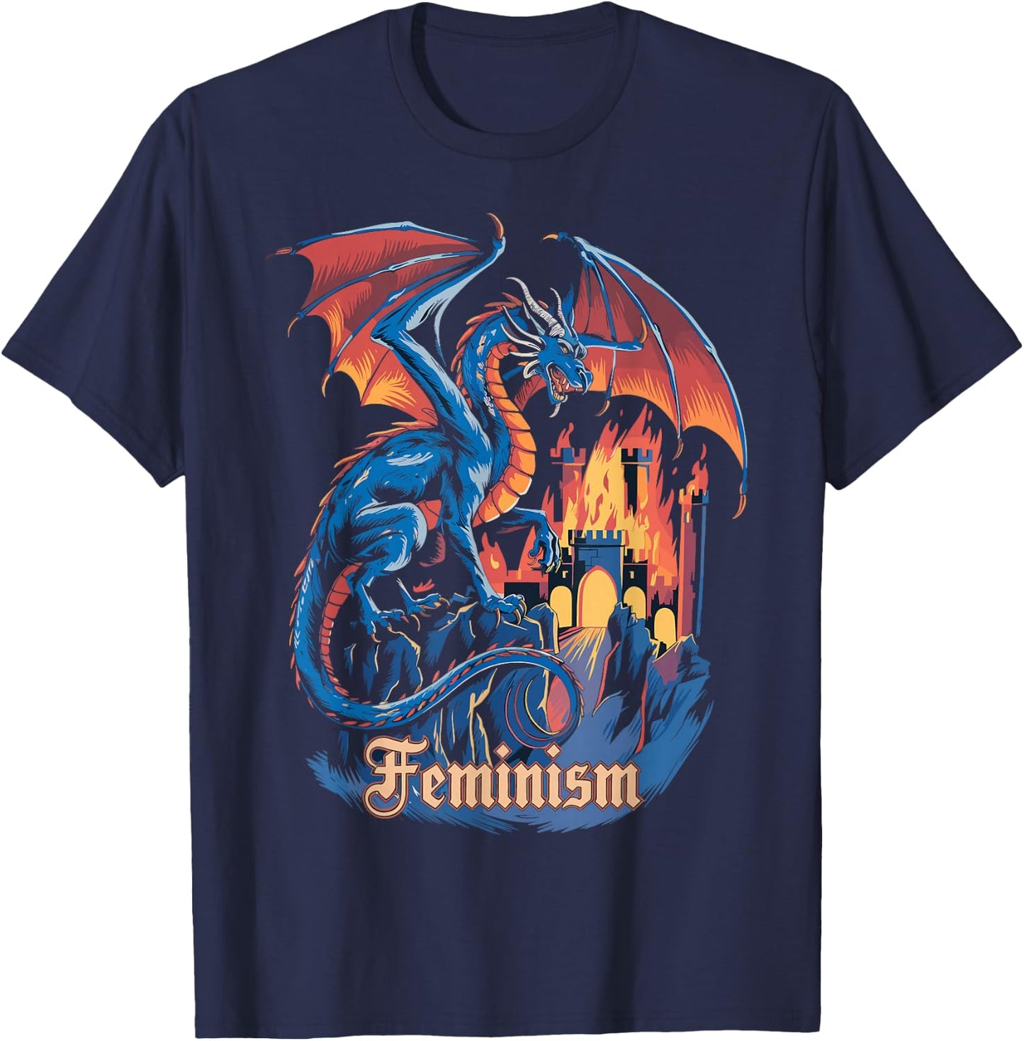 Feminism Dragon Fantasy Vintage Feminist Graphic T-Shirt - T-Shirt | Navy
