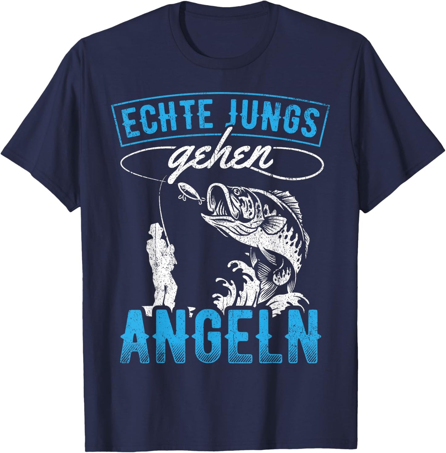 with German Text "Echte Jungs gehen Angeln - Angler Fischer" (Real Boys, black T-Shirt - T-Shirt | Navy