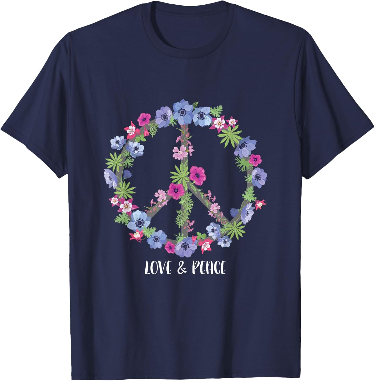 Flower Pattern Peace Symbol Shirt - Girls Love T-Shirt - T-Shirt | Navy