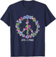 Flower Pattern Peace Symbol Shirt - Girls Love T-Shirt - T-Shirt | Navy