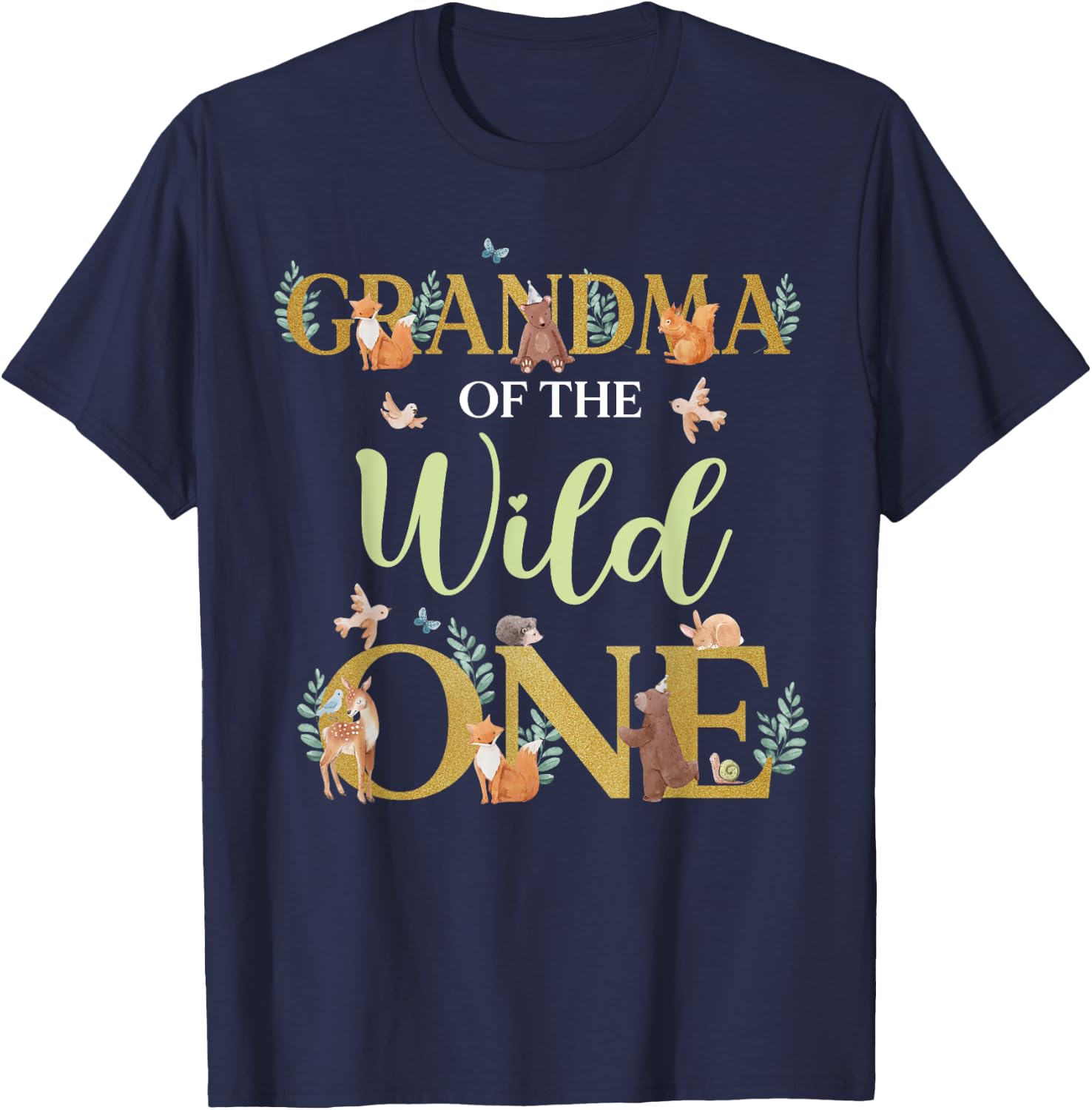 Grandma of The Wild One Birthday 1st Woodland Forest Animals T-Shirt - T-Shirt | Navy