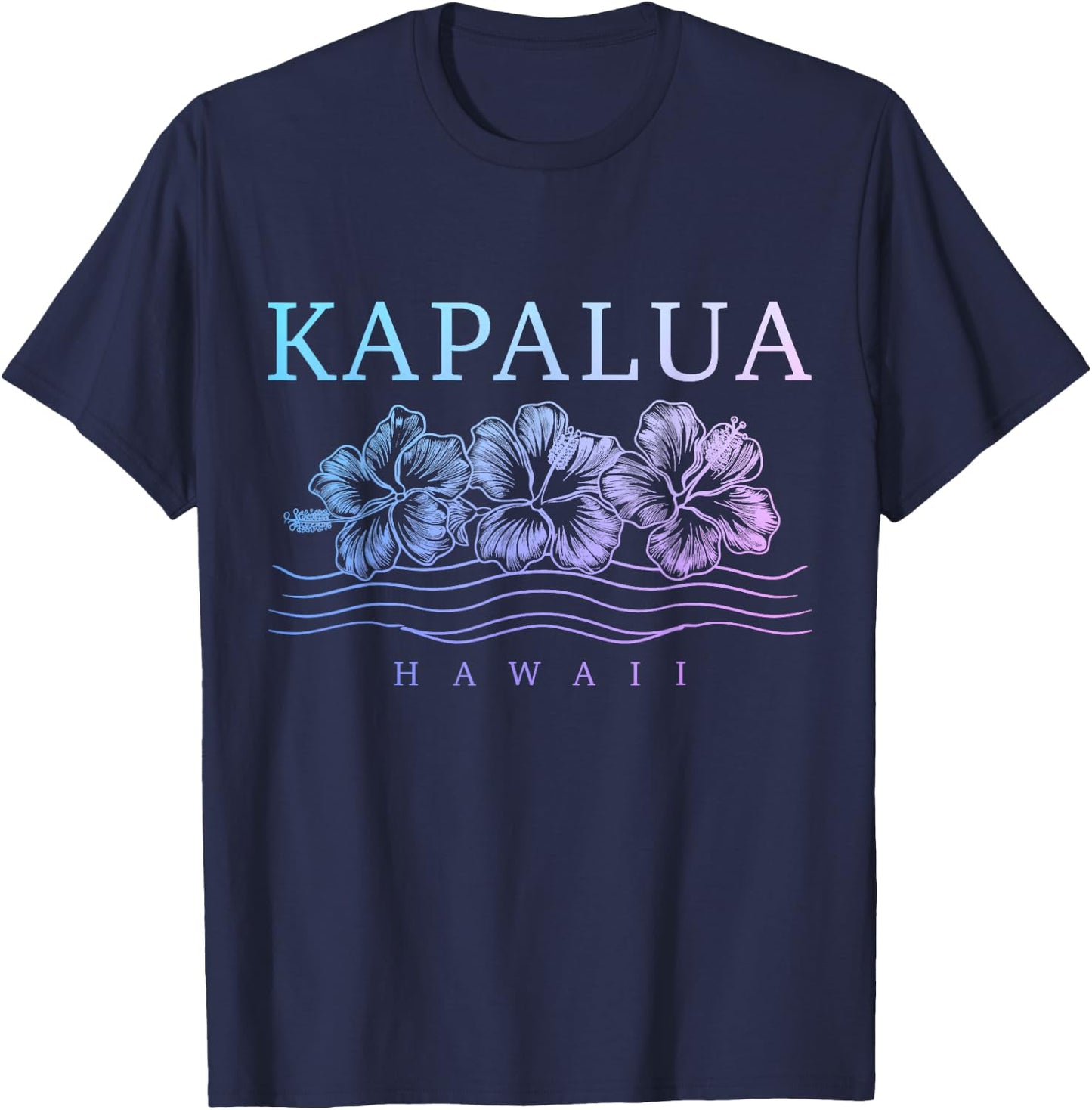 Kapalua Hawaii Hawaiian Hibiscus Flowers Surfer Souvenir T-Shirt - T-Shirt | Navy