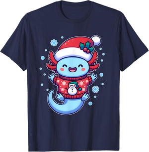 Santa axolotl Funny cute xmas funny christmas T-Shirt - T-Shirt | Navy