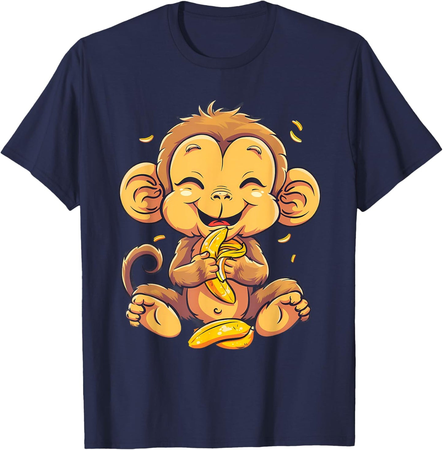 Banana Monkey Cute Monkey Bananas Fruit Artwork Wildlife T-Shirt - T-Shirt | Navy