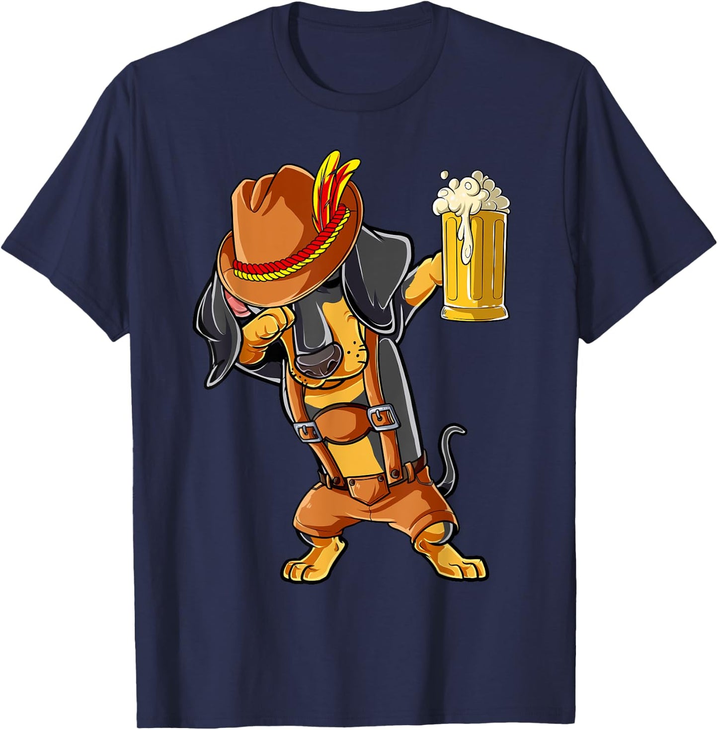Dabbing Dachshund T shirt Oktoberfest Lederhosen Men Beer T-Shirt - T-Shirt | Navy