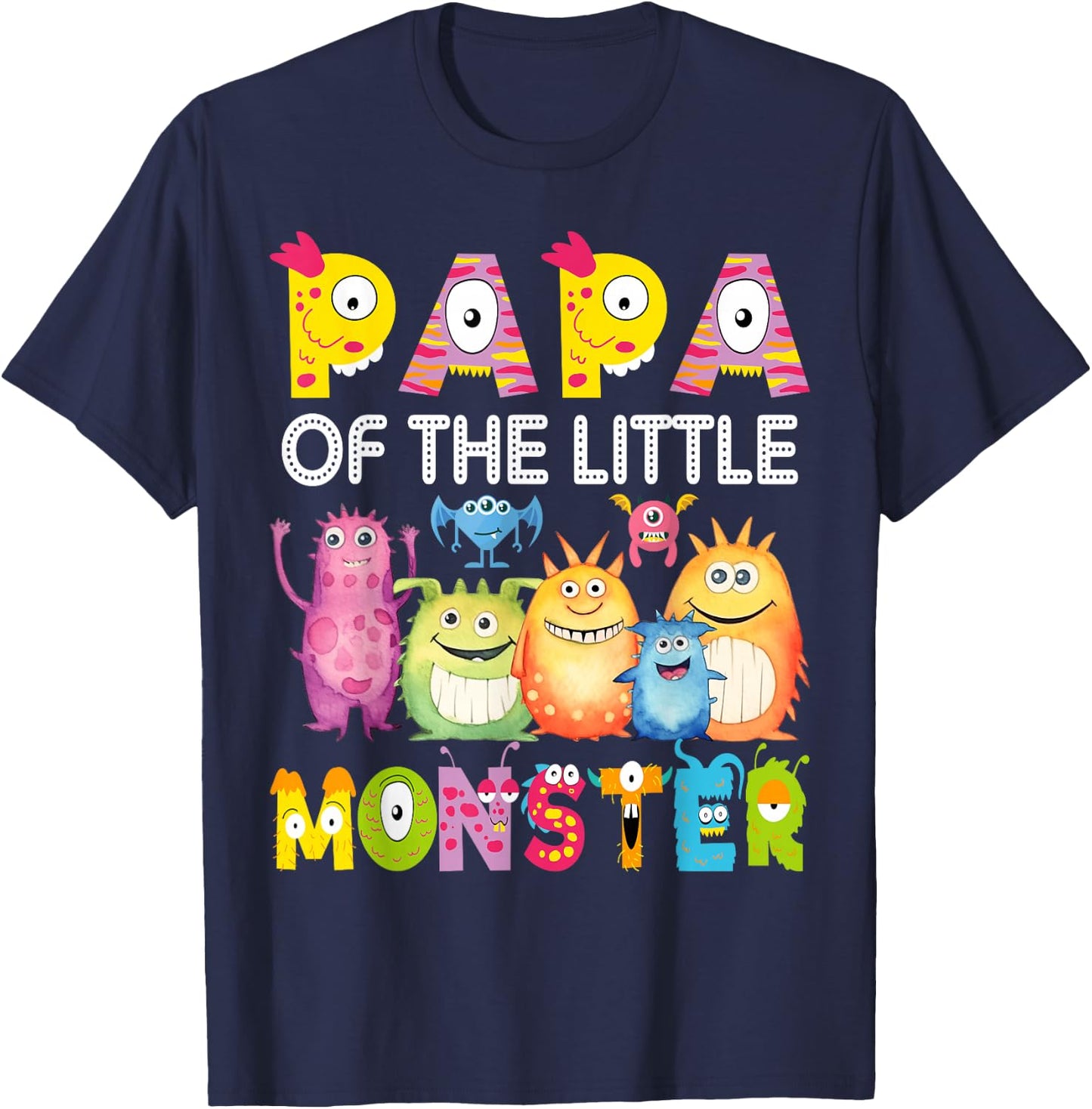 Papa Of The Little Monster 1St Birthday Boy Party T-Shirt - T-Shirt | Navy